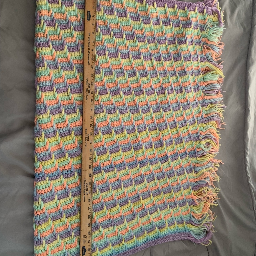 Colorful Crochet Blanket with Fringe